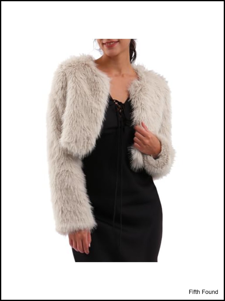 Faux Fur Cropped Coat Long Sleeve Open Front Winter Jacket